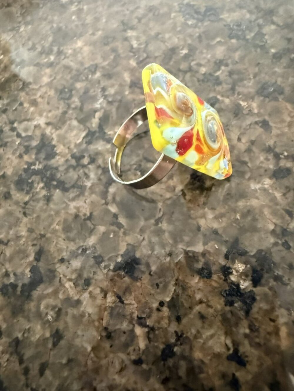 Multicolor Handcrafted Adjustable Rectangular Glass Art Ring - Picture 6 of 6